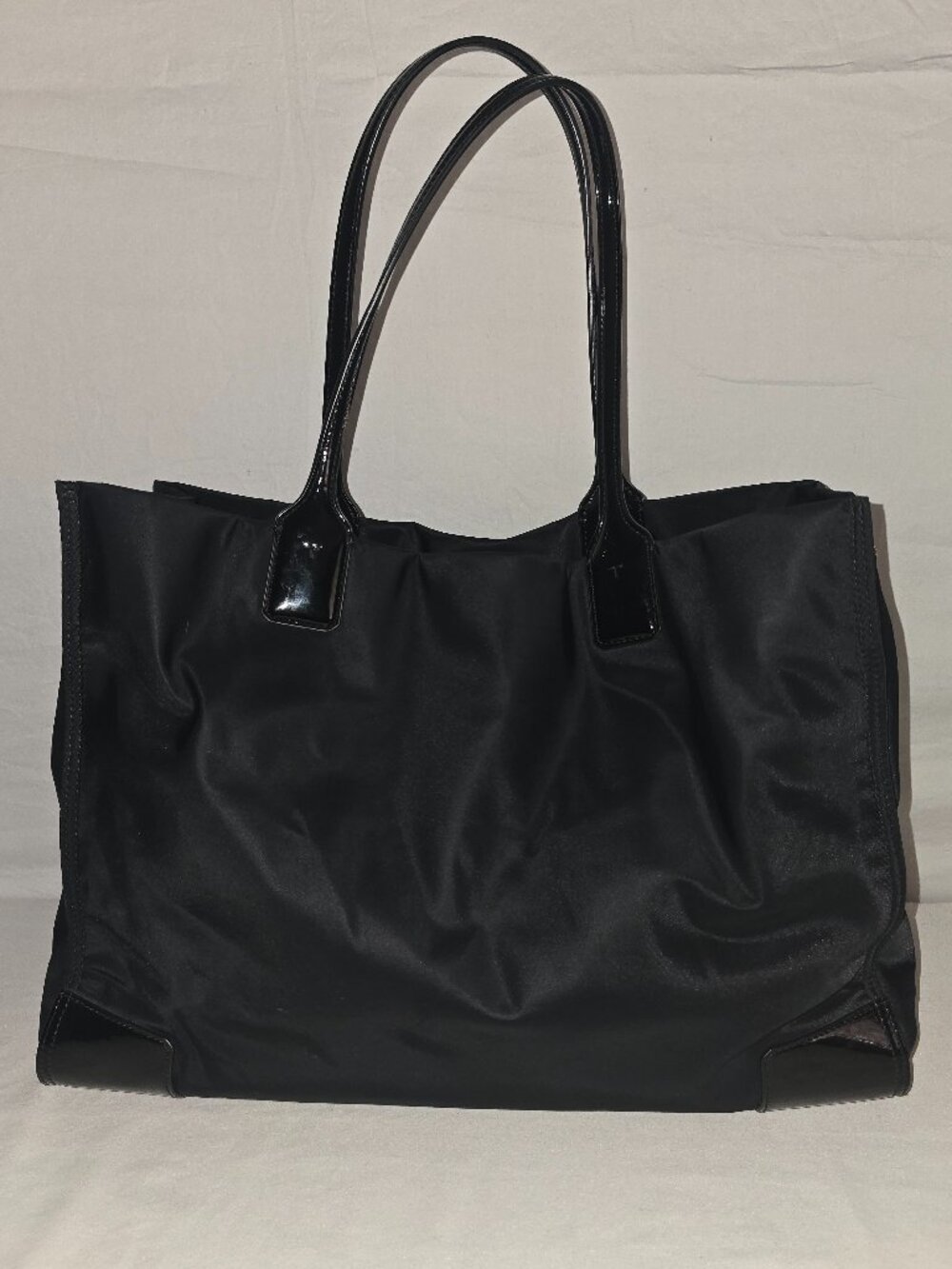 Tory Burch Ella Large Black Nylon Patent Leather Logo Shoulder Tote Shopper Bag - Picture 5 of 12